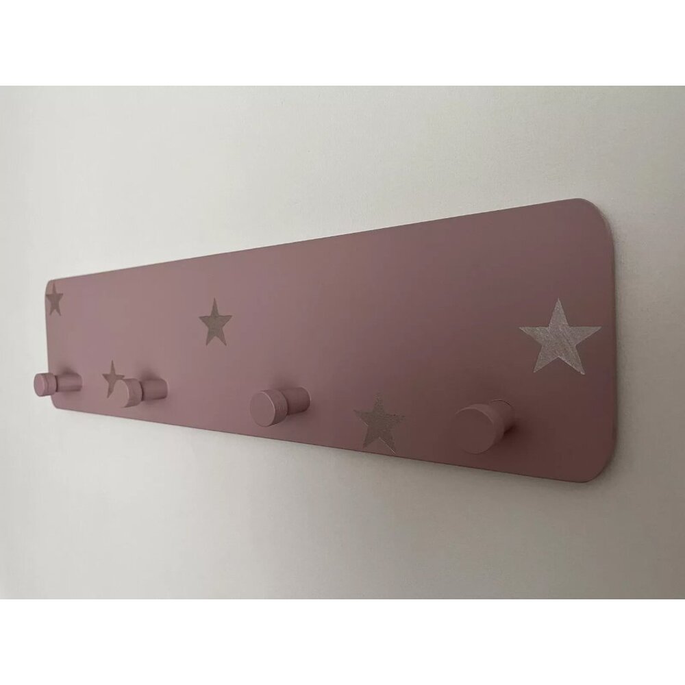 Handmade in France Wood Wall Hooks Clothes Rack Pink Silver Stars Kids Nursery
